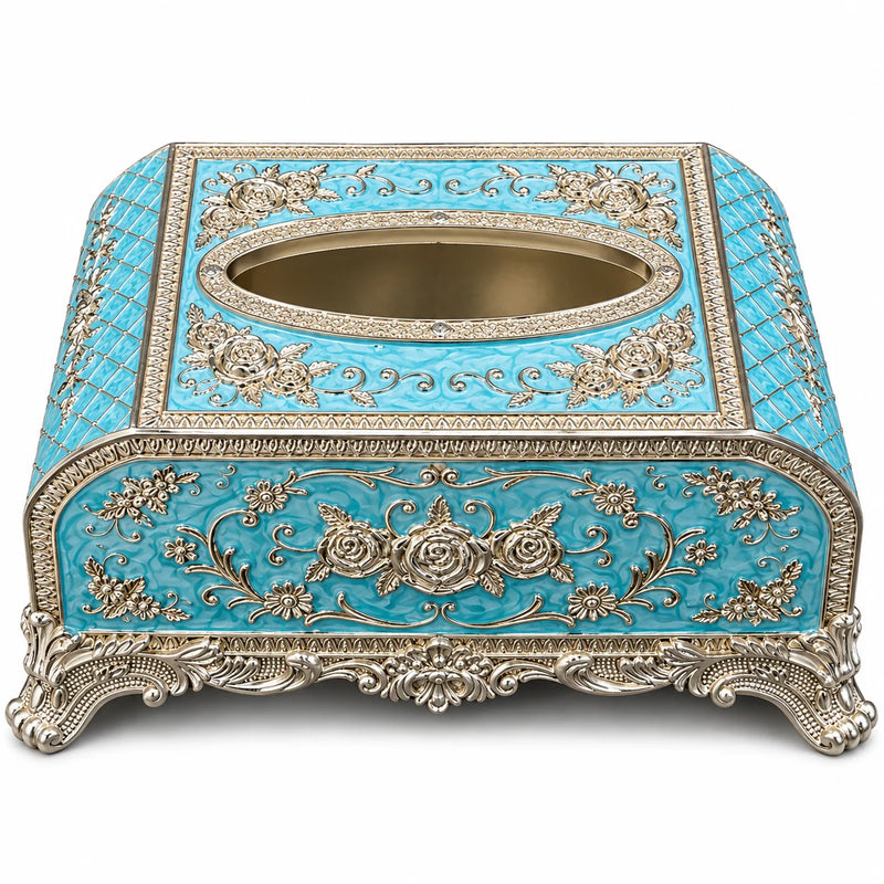 Blue Floral Embossed Decorative Tissue Box Holder