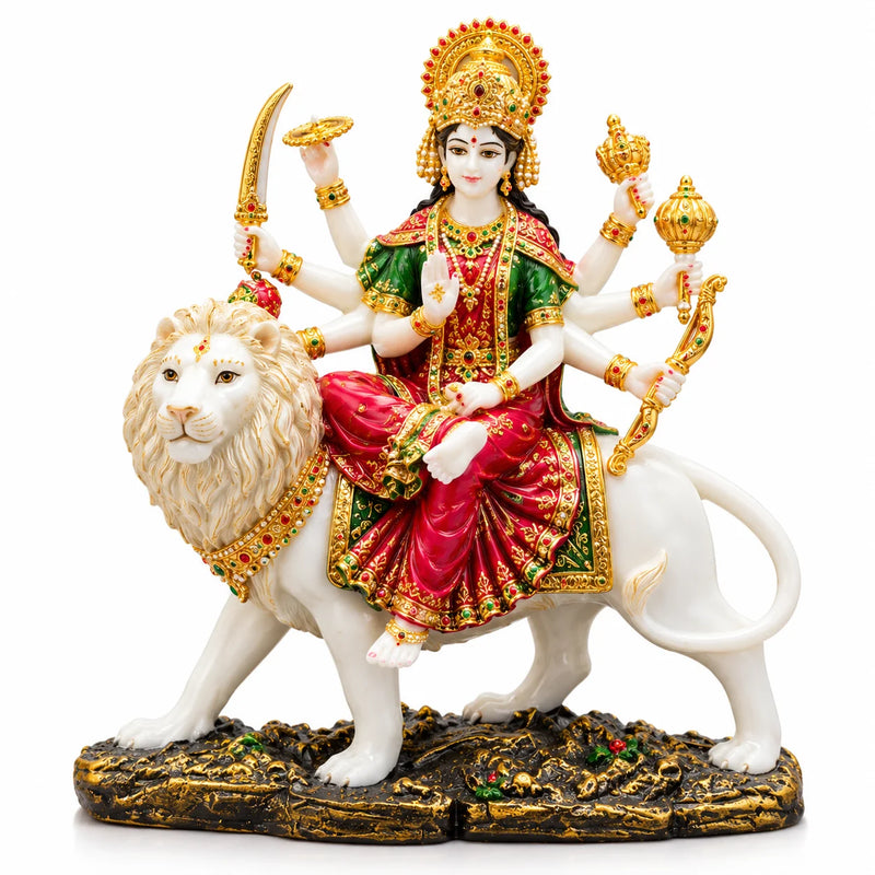 White Goddess Durga Statue on Lion
