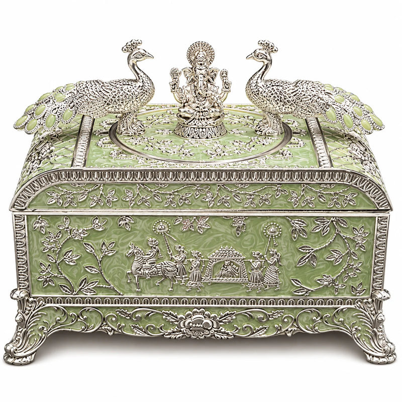Green Ganesha Peacock Decorative Jewellery Box