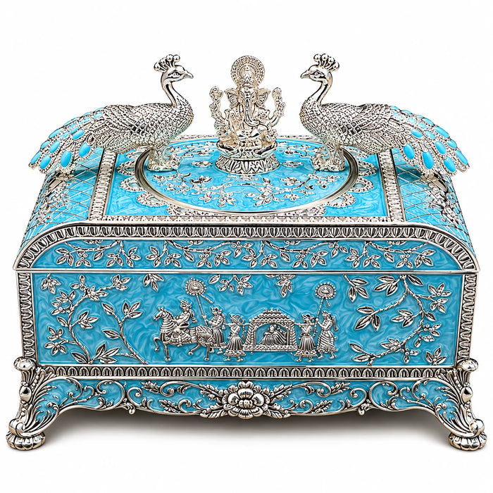 Blue Ganesha Peacock Decorative Jewellery Box