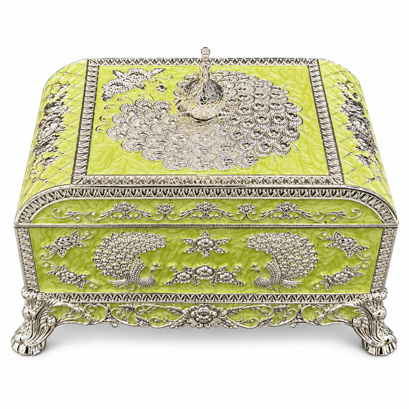 Green Peacock Embossed Decorative Jewellery Box
