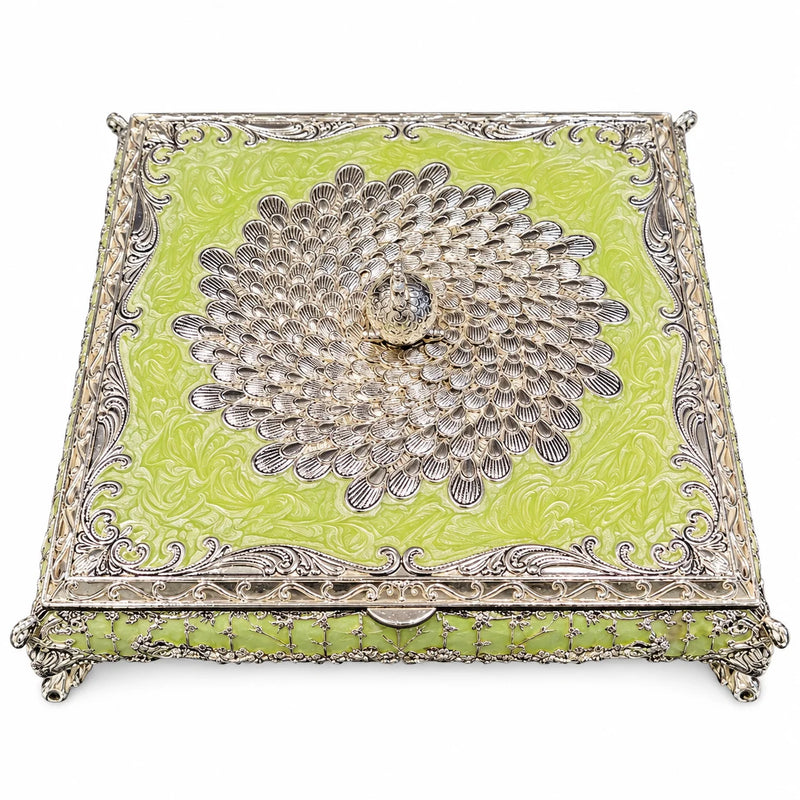 Lime Green Silver Embossed Decorative Jewellery Box