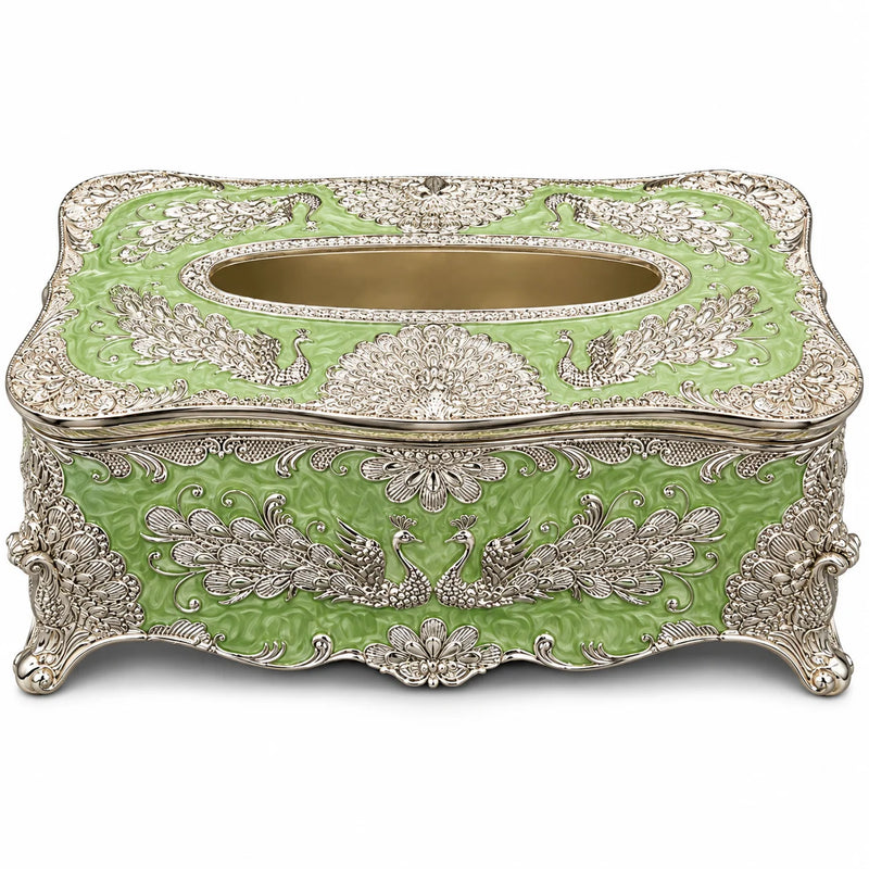 Green Peacock Decorative Tissue Box Holder