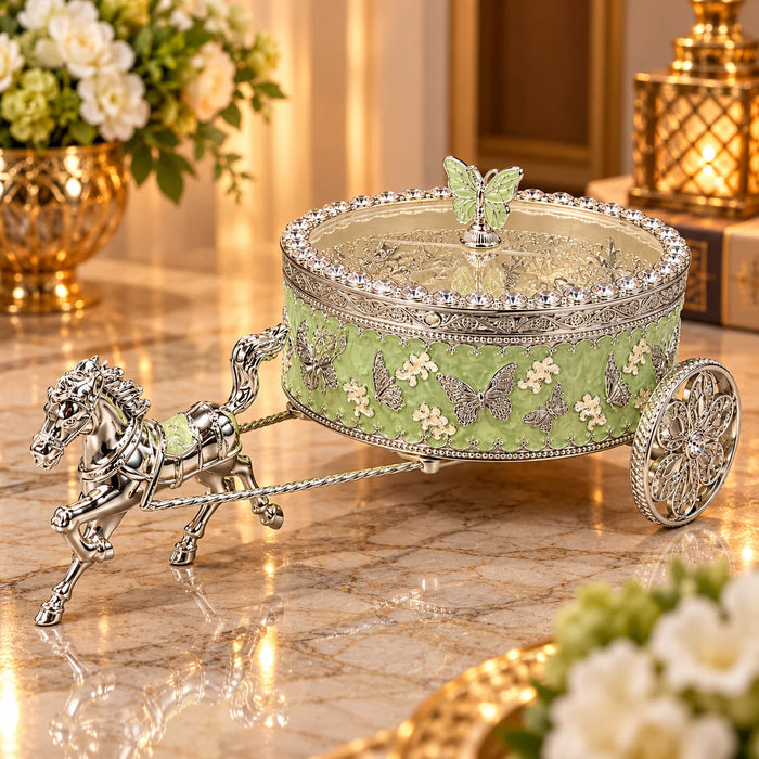 Green Horse Carriage Decorative Jewellery Box with Silver Finish