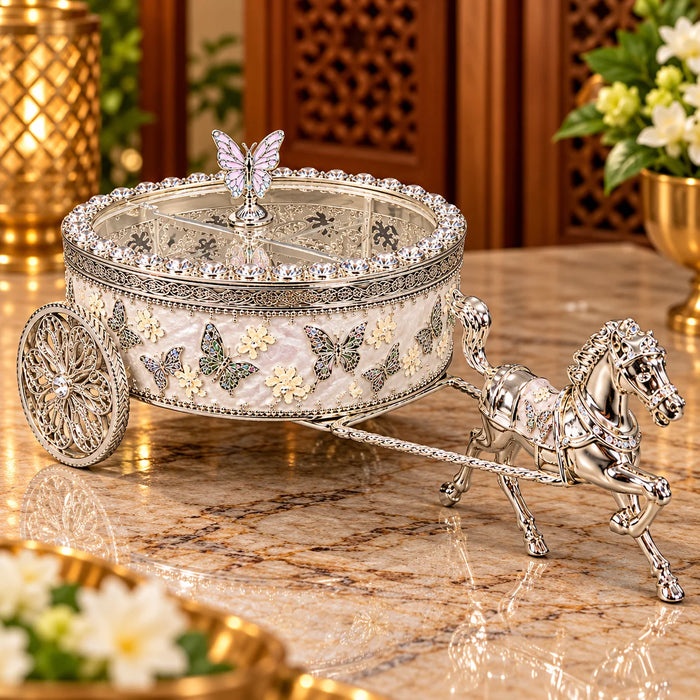 White Horse Carriage Decorative Jewellery Box with Silver Finish