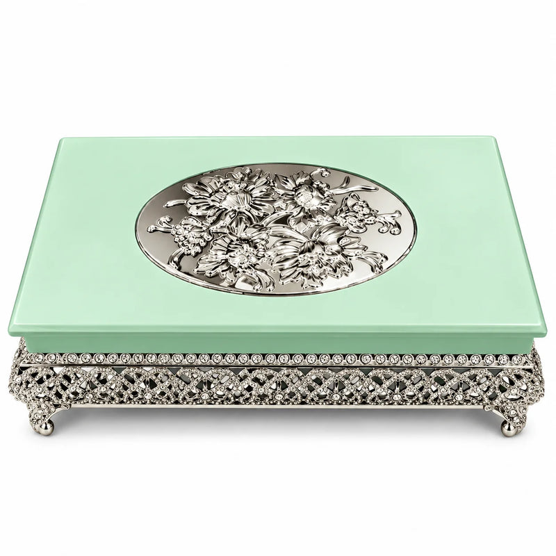 Mint Green Decorative Jewellery Box with Silver Floral Embossed Design