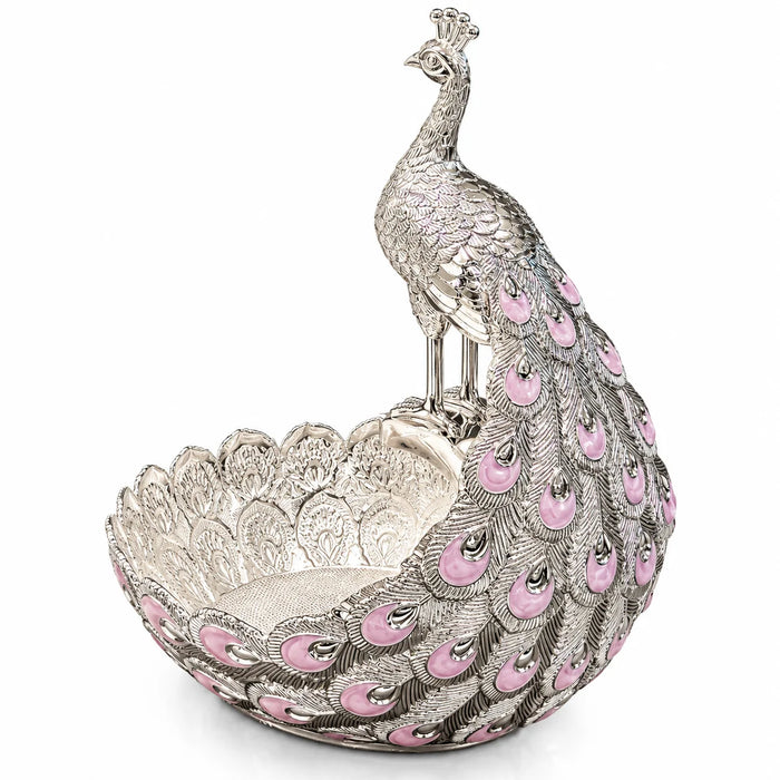 Pink Peacock Decorative Bowl with Silver Finish