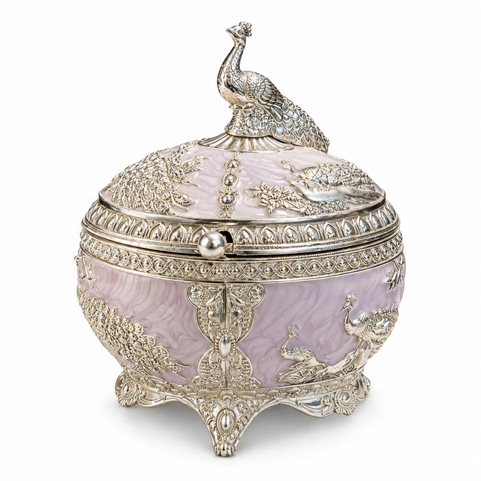 Pink Royal Peacock Decorative Bowl with Lid