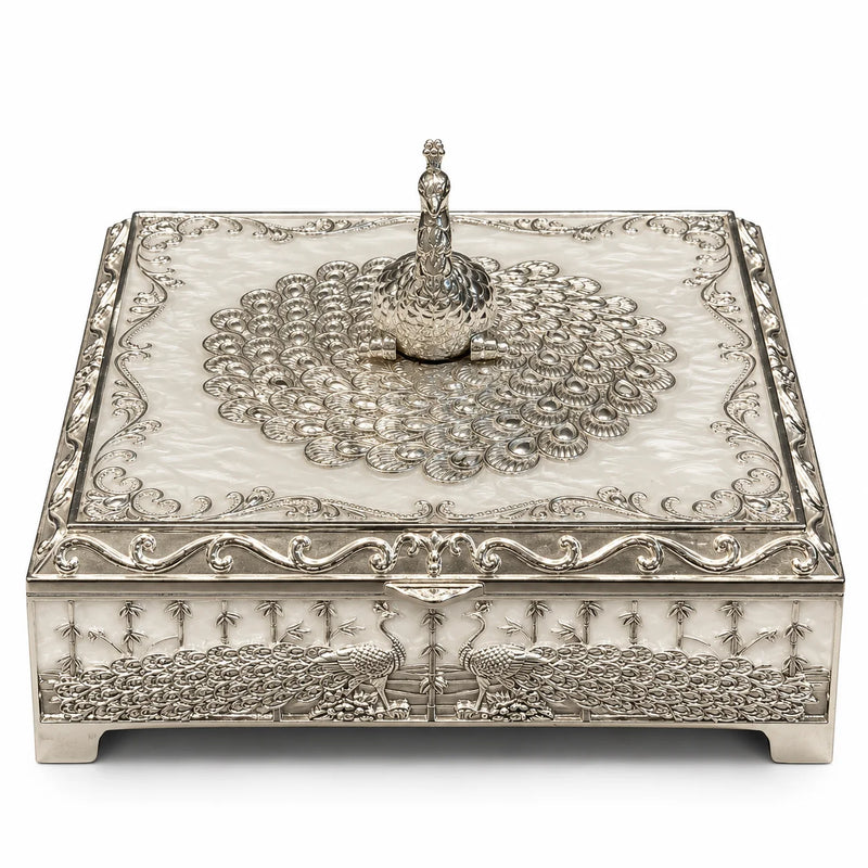 Peacock Design Silver Keepsake Box