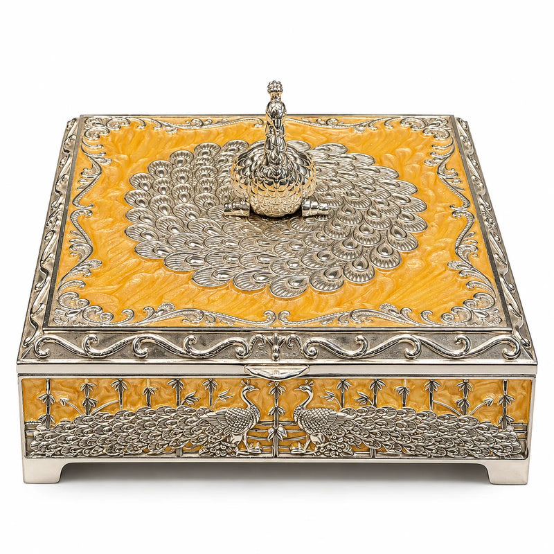Peacock Motif Silver Keepsake Box