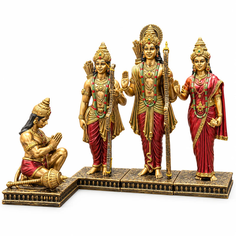 Antique Golden Ram Darbar Statue with Shri Ram, Sita, Lakshman and Hanuman