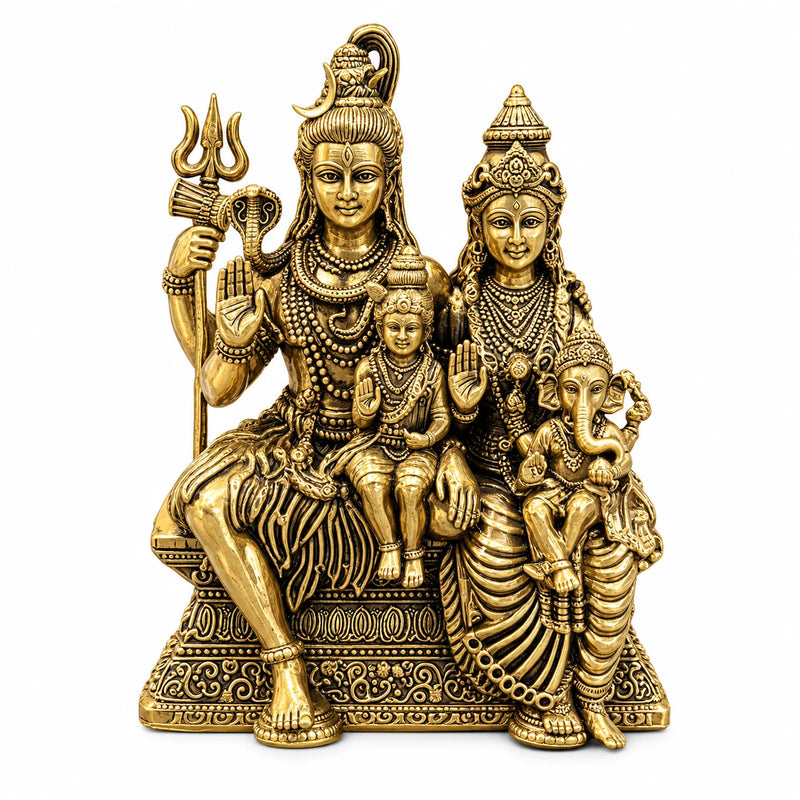 Brass Shiv Parivar Statue with Lord Shiva, Goddess Parvati, Lord Ganesha & Kartikeya