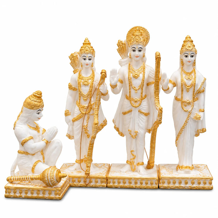 White & Gold Ram Darbar Idol with Lord Ram, Sita, Lakshman and Hanuman Ji