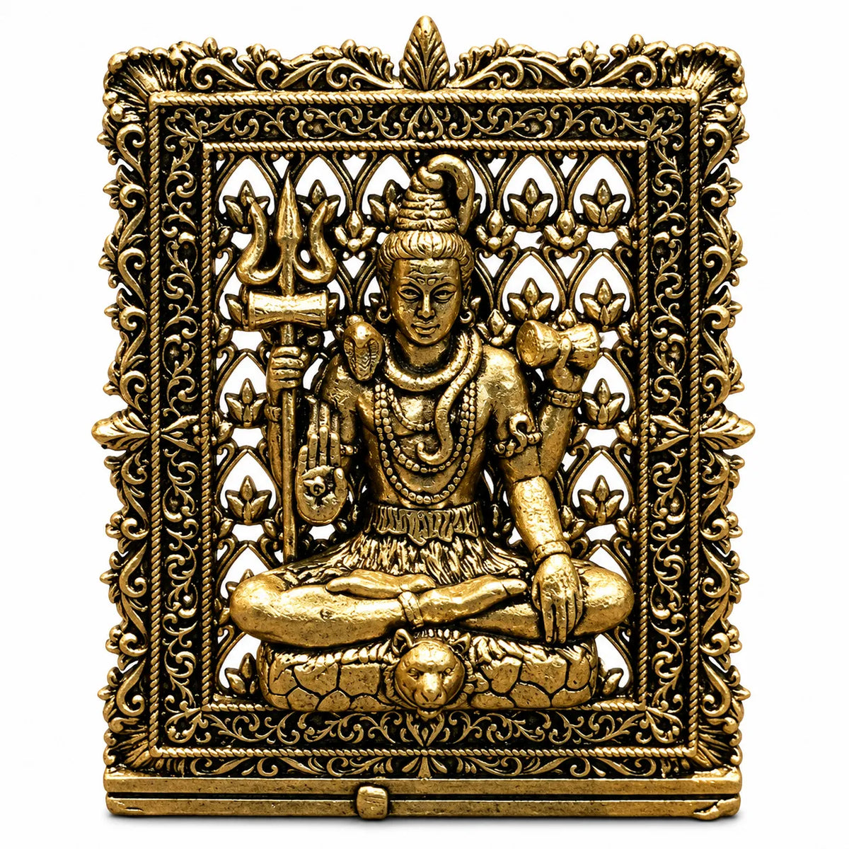 Antique Golden Panchmukhi Hanuman Idol in Ornate Decorative Frame