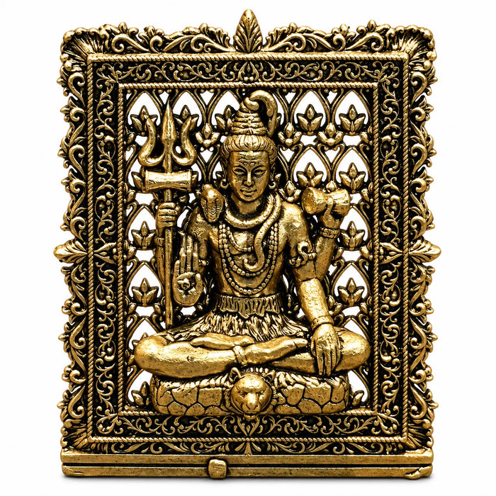 Antique Golden Panchmukhi Hanuman Idol in Ornate Decorative Frame
