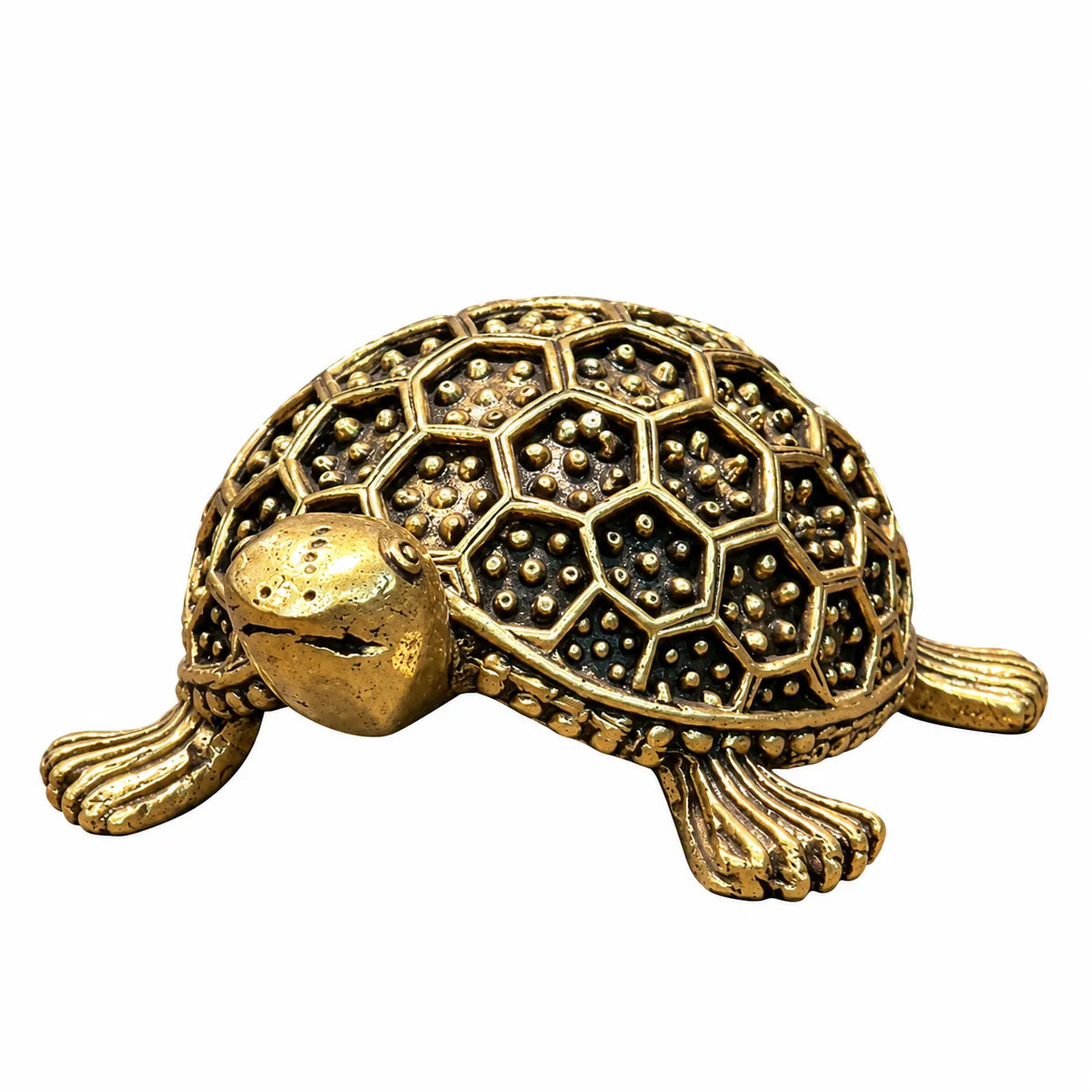 Antique Golden Decorative Tortoise Figurine with Geometric Shell Design