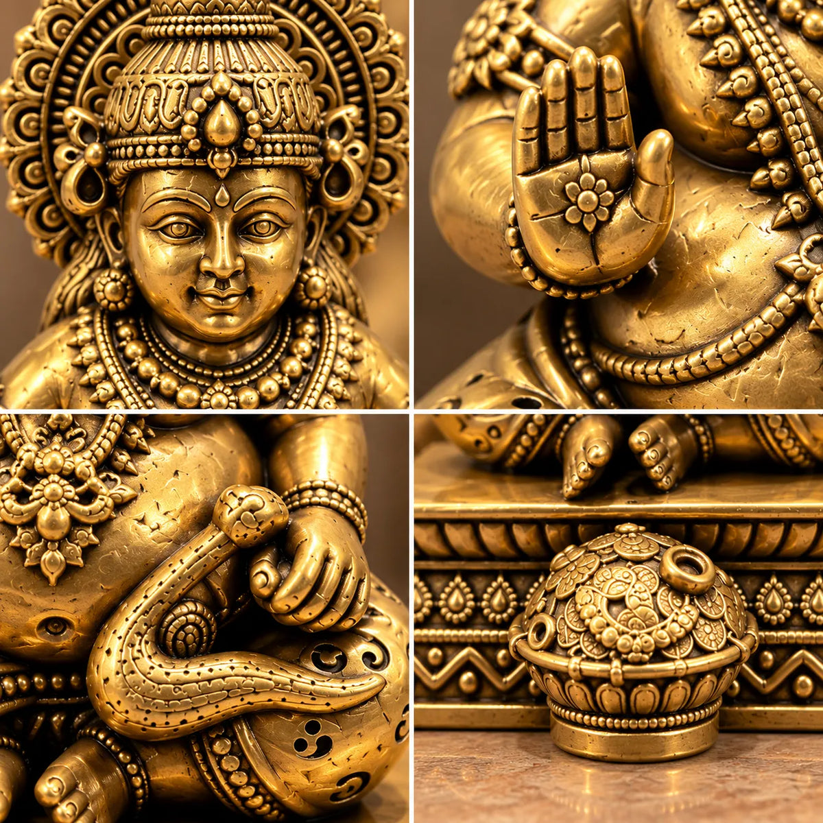 Antique Gold Finish Lord Kubera Idol with Decorative Base | Pooja & Home Décor