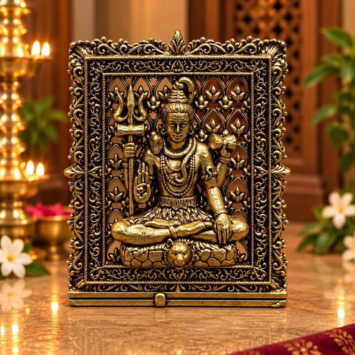 Antique Golden Panchmukhi Hanuman Idol in Ornate Decorative Frame