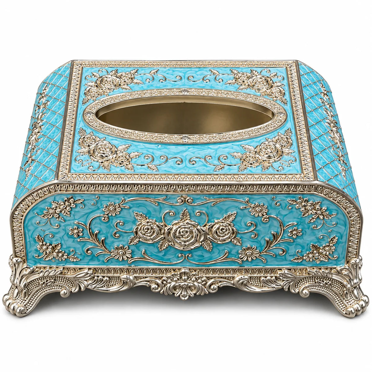 Blue Floral Embossed Decorative Tissue Box Holder