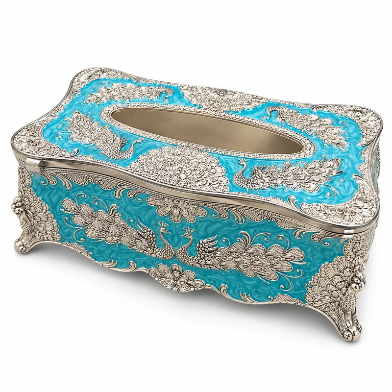 Turquoise Blue Peacock Decorative Tissue Box Holder