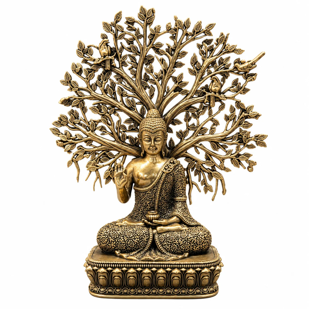 Antique Gold Buddha Under Bodhi Tree Decorative Statue
