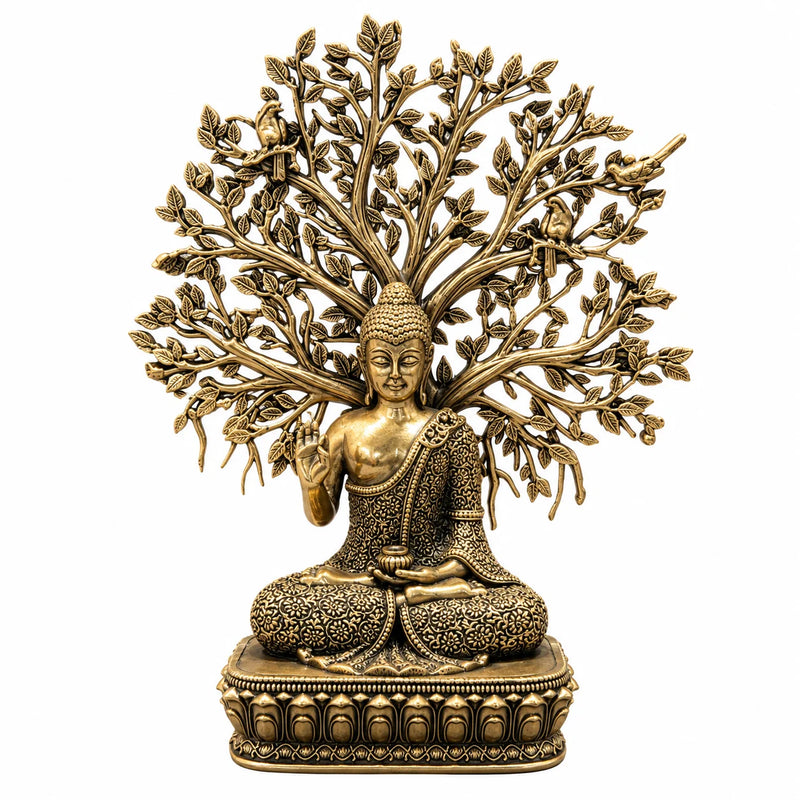 Antique Gold Buddha Under Bodhi Tree Decorative Statue