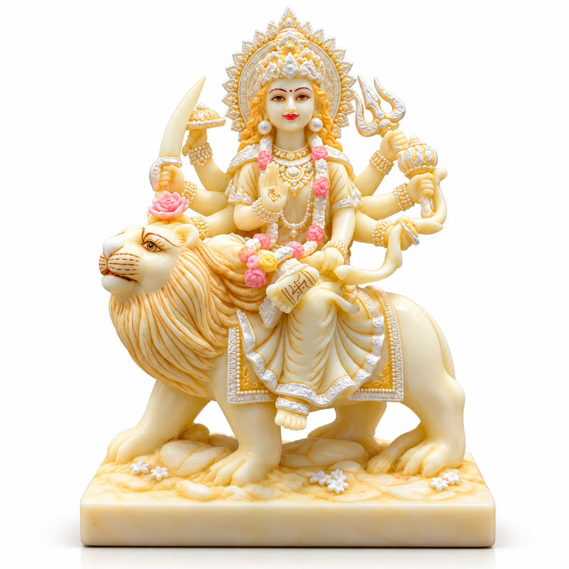 White Goddess Durga Statue on Lion