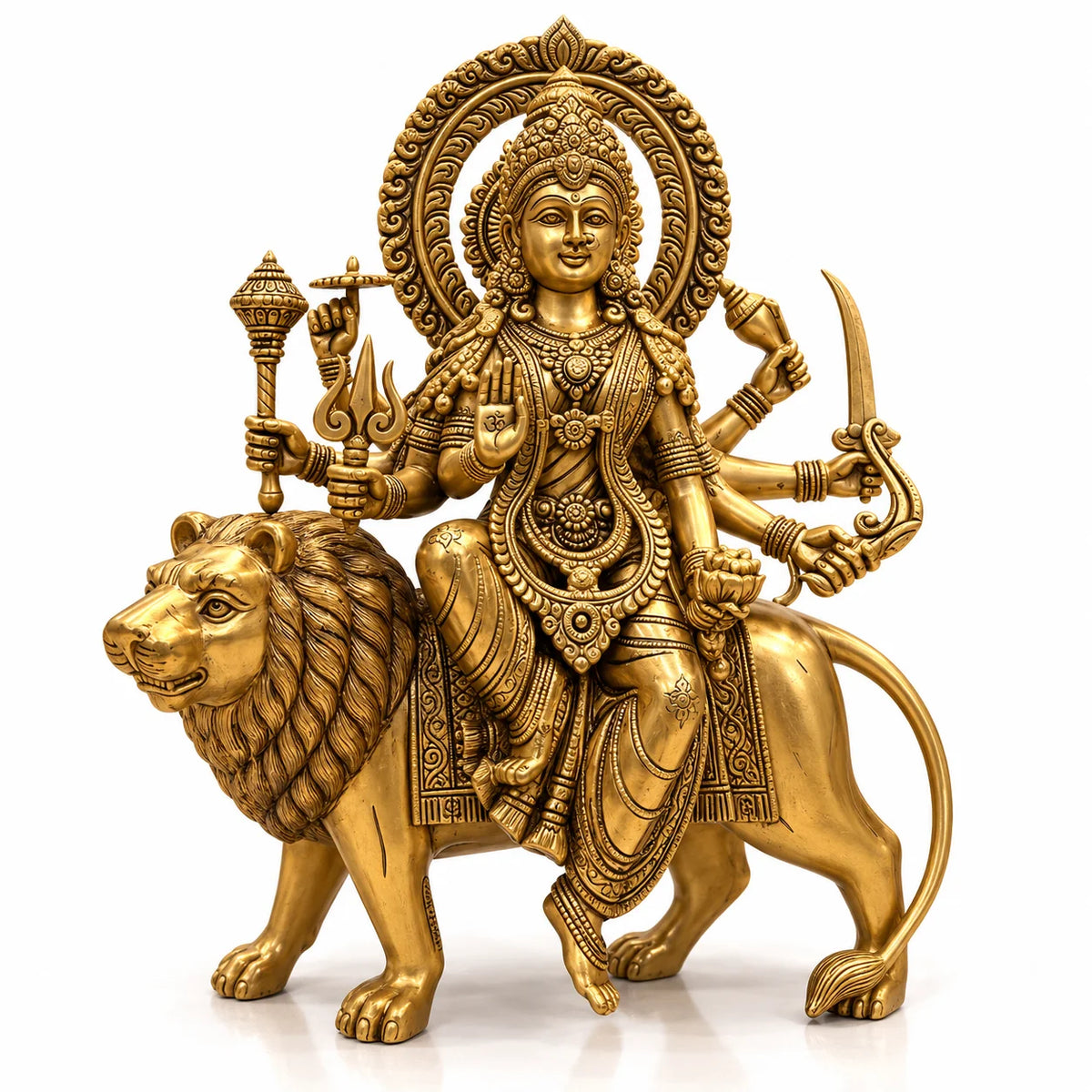 Premium Antique Golden Maa Durga Statue with Lion