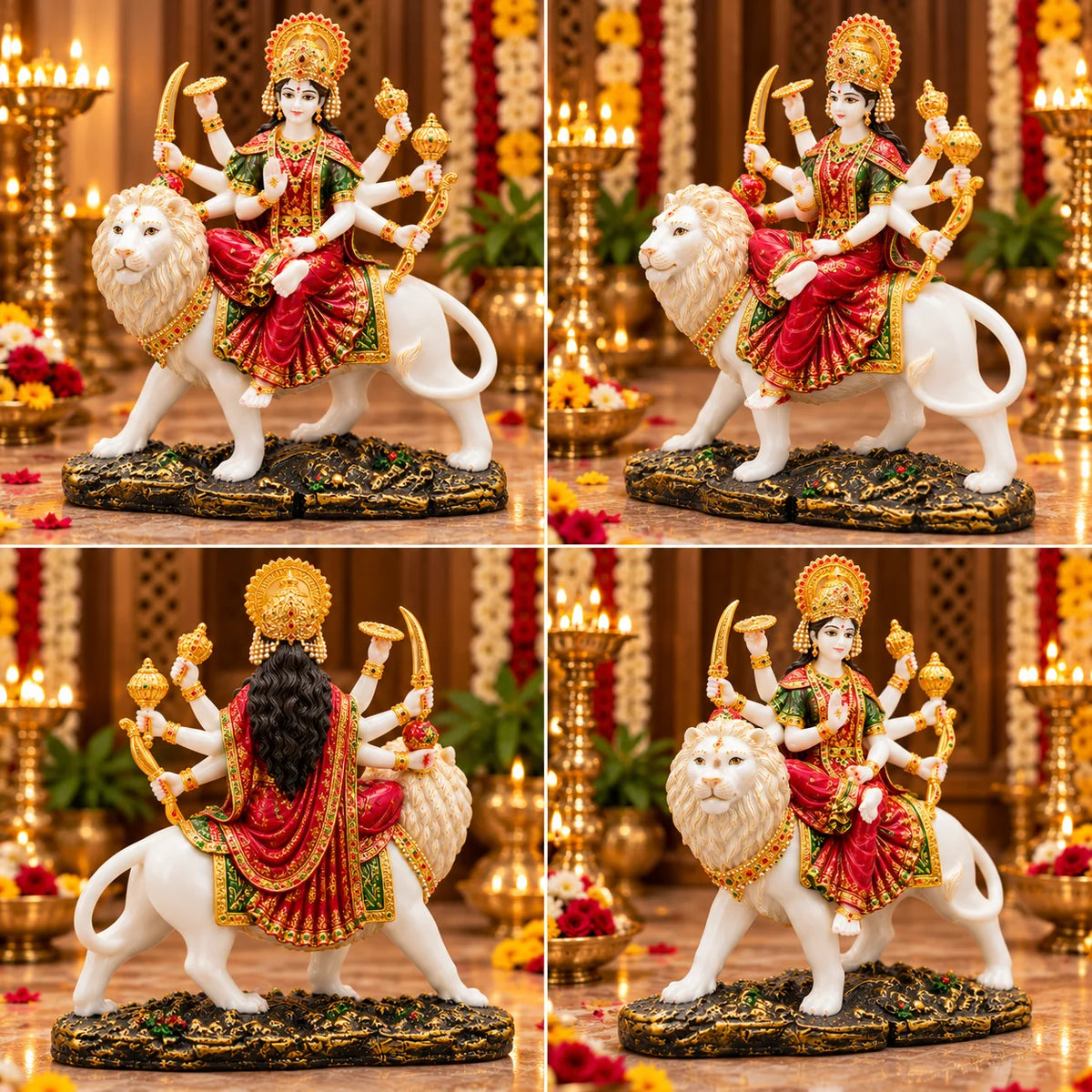 White Goddess Durga Statue on Lion | Traditional Hindu Idol for Home & Temple Decor