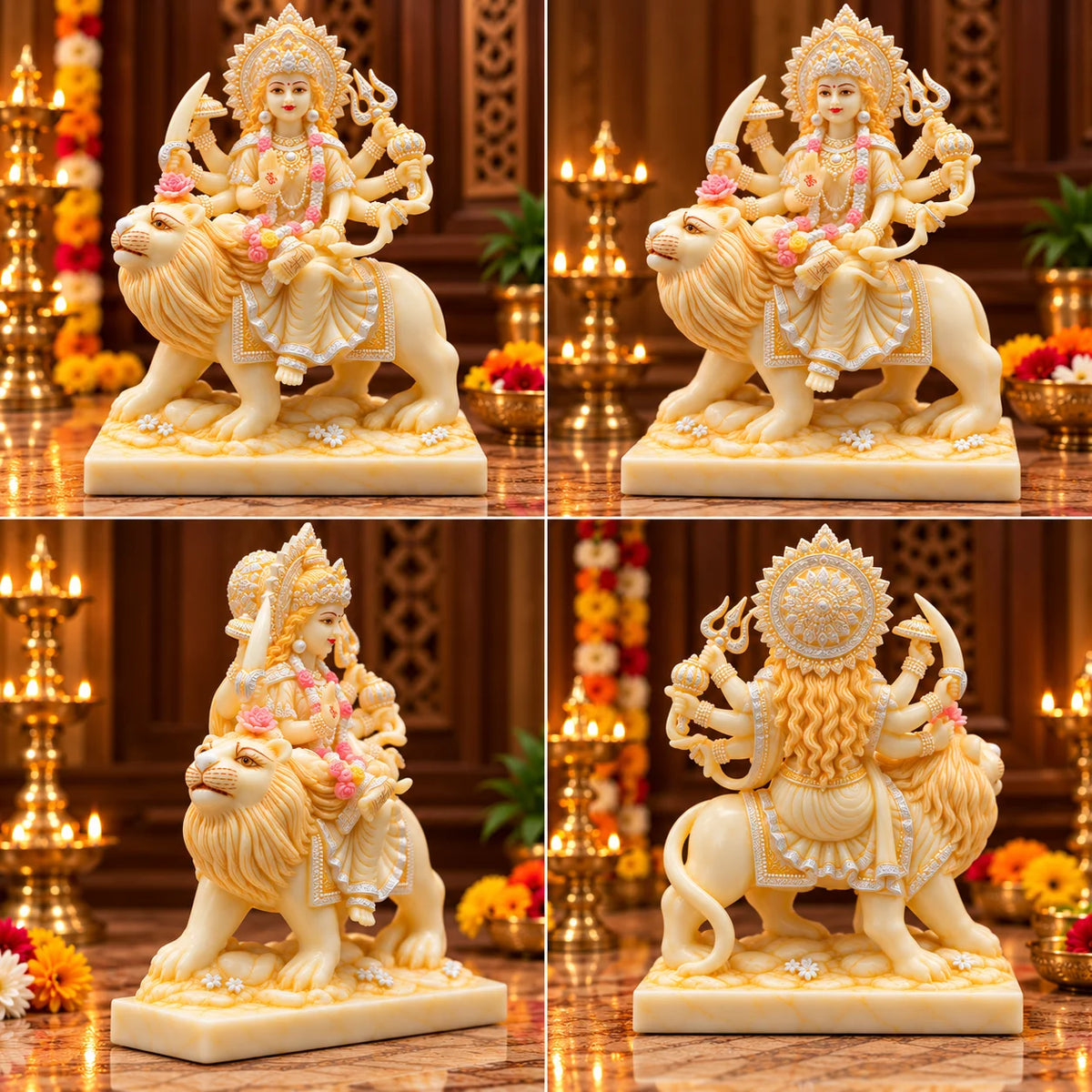 White Goddess Durga Statue on Lion | Elegant Hindu Idol for Home & Pooja Decor