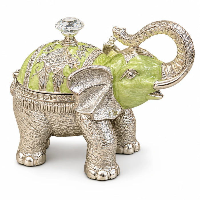 Green Elephant Decorative Jewellery Box with Silver Finish