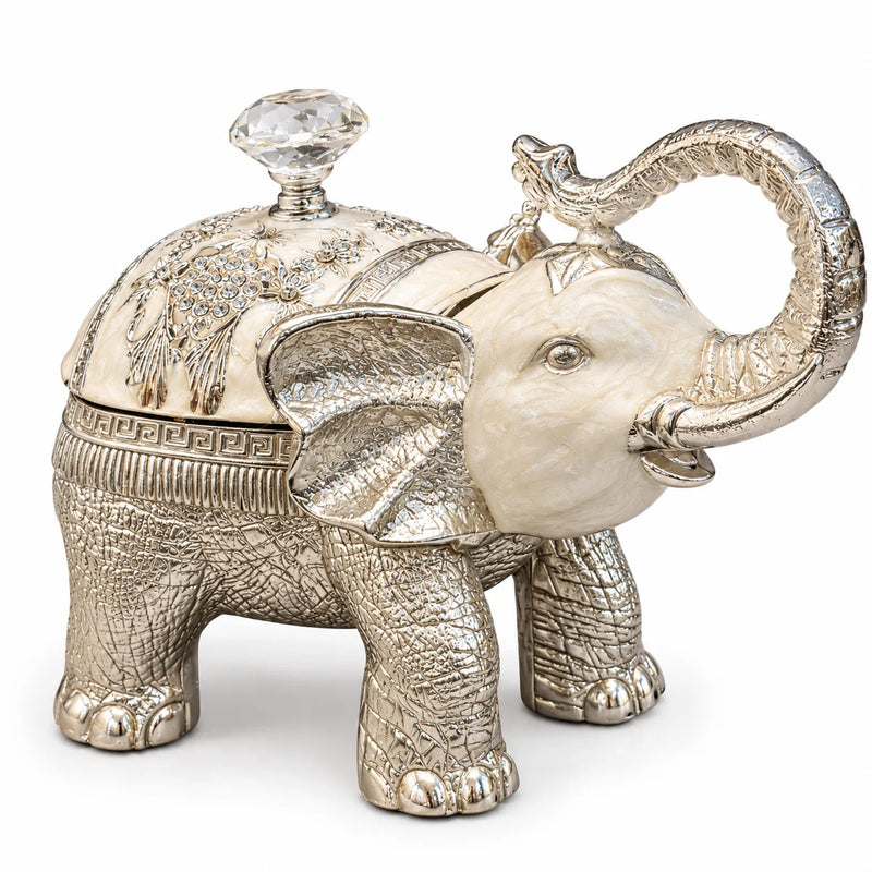 Silver Elephant Decorative Jewellery Box with Intricate Detailing