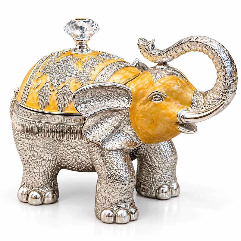Yellow Elephant Decorative Jewellery Box with Silver Finish