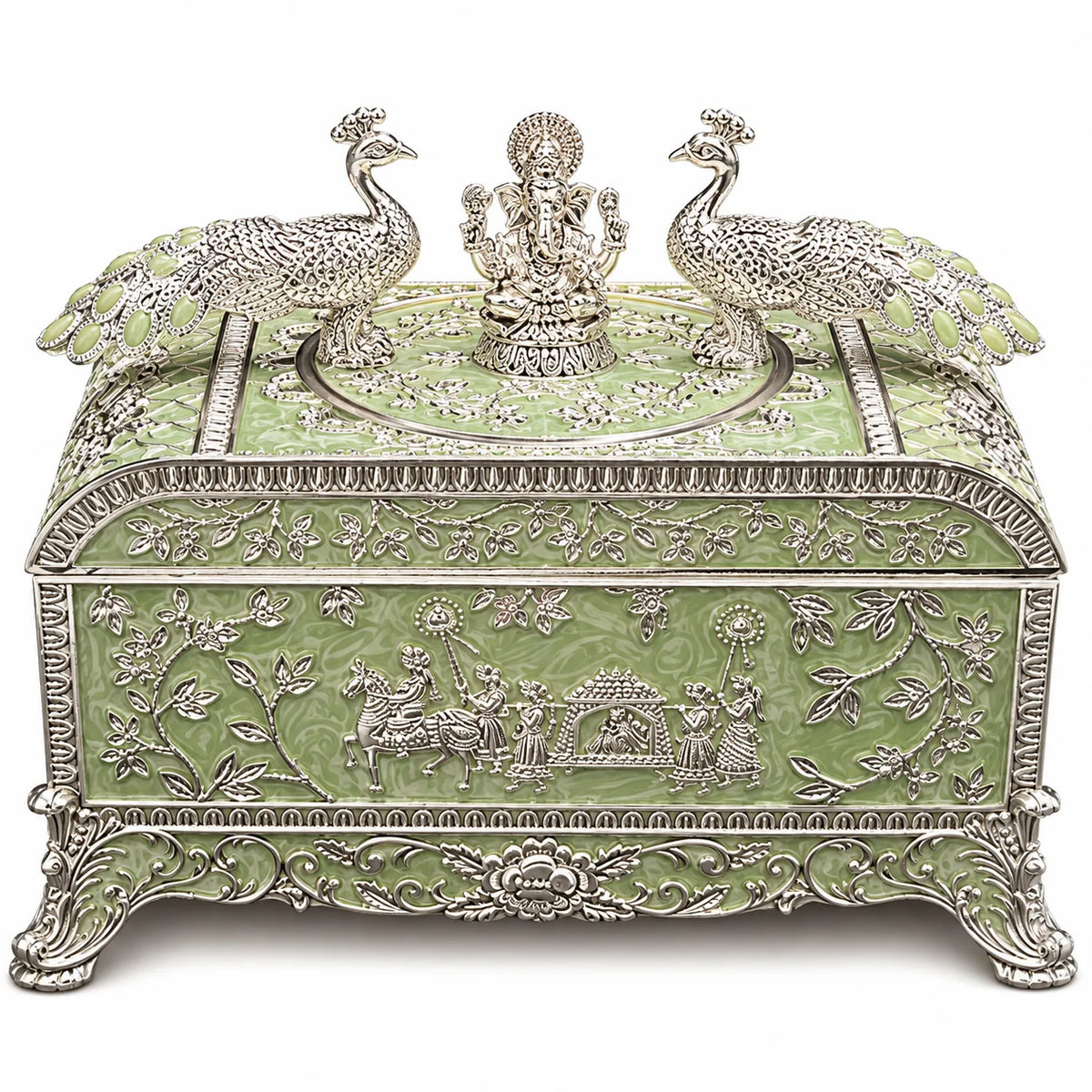 Green Ganesha Peacock Decorative Jewellery Box