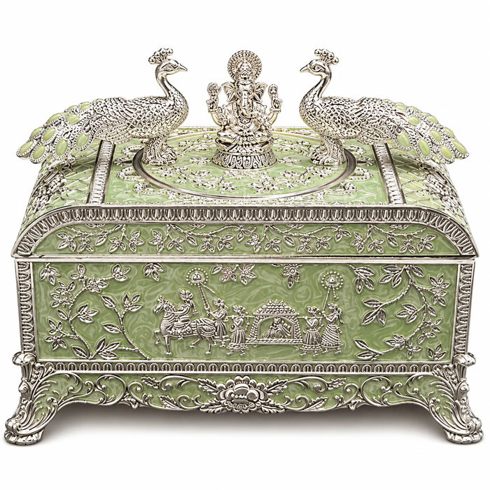 Green Ganesha Peacock Decorative Jewellery Box