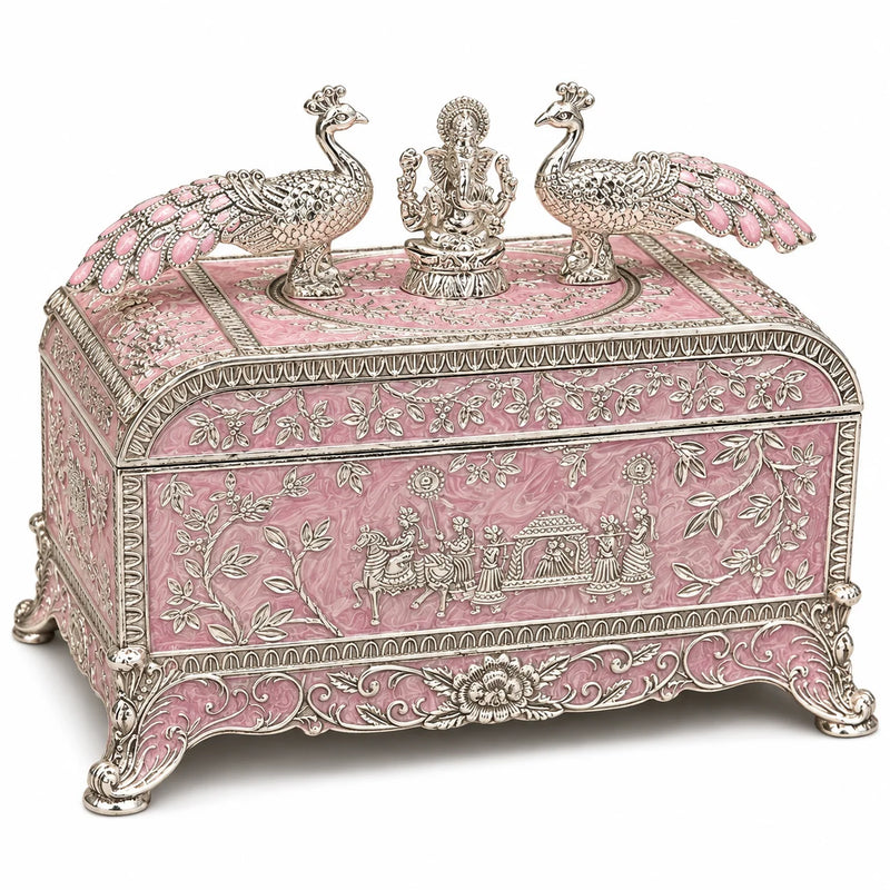 Pink Peacock Embossed Decorative Jewellery Box