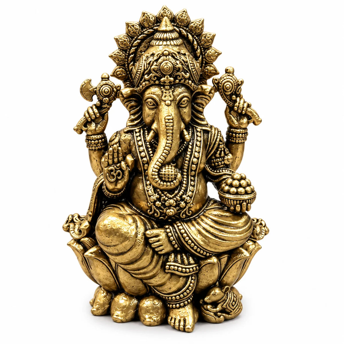 Antique Gold Lord Ganesha Idol with Lotus Base