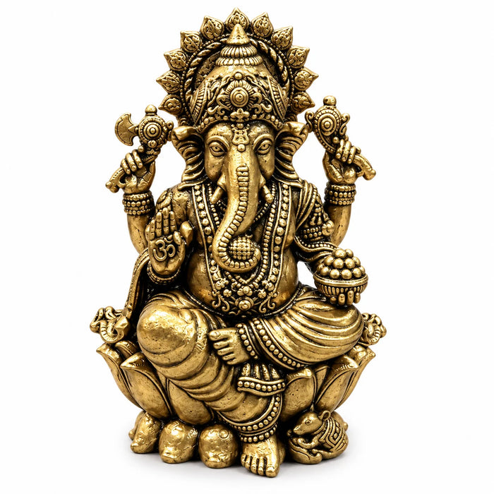 Antique Gold Lord Ganesha Idol with Lotus Base