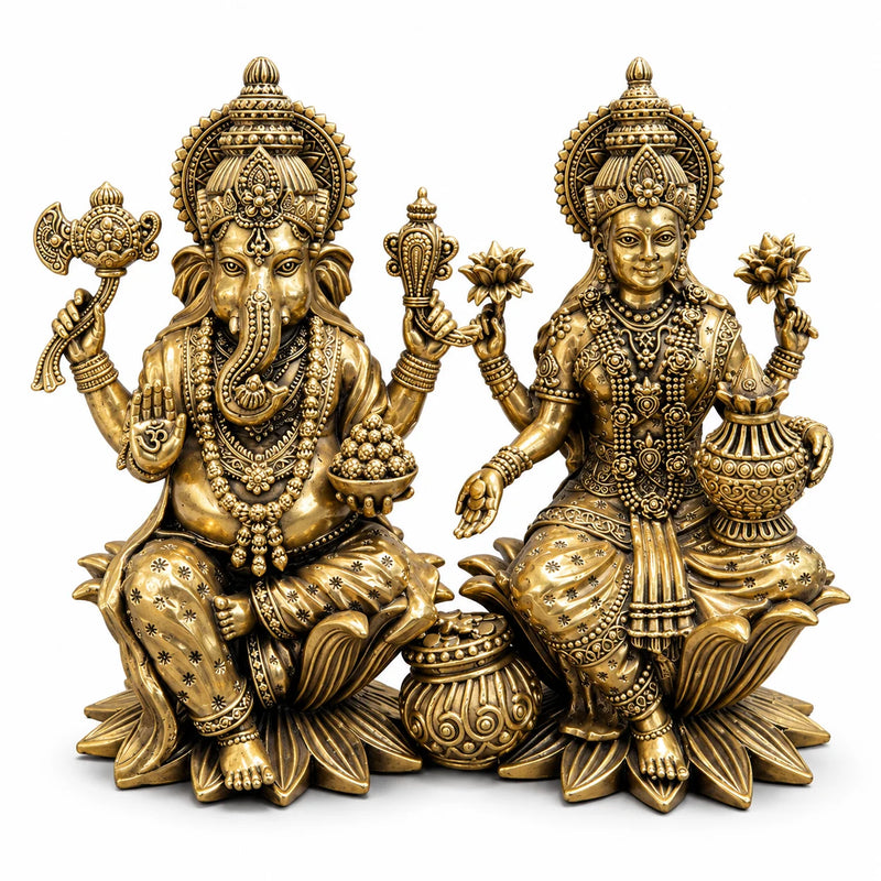 Antique Gold Lakshmi Ganesh Idol Set for Home Temple