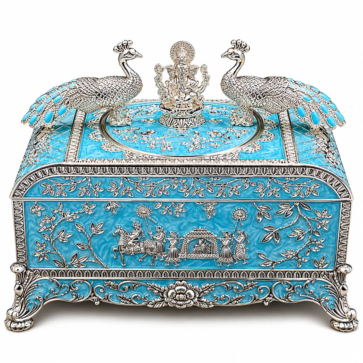 Blue Ganesha Peacock Decorative Jewellery Box