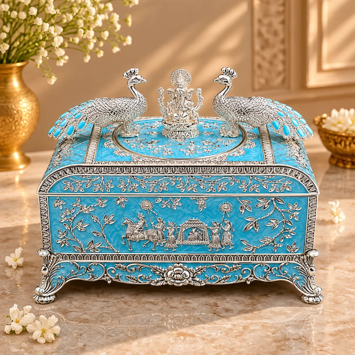 Blue Ganesha Peacock Decorative Jewellery Box