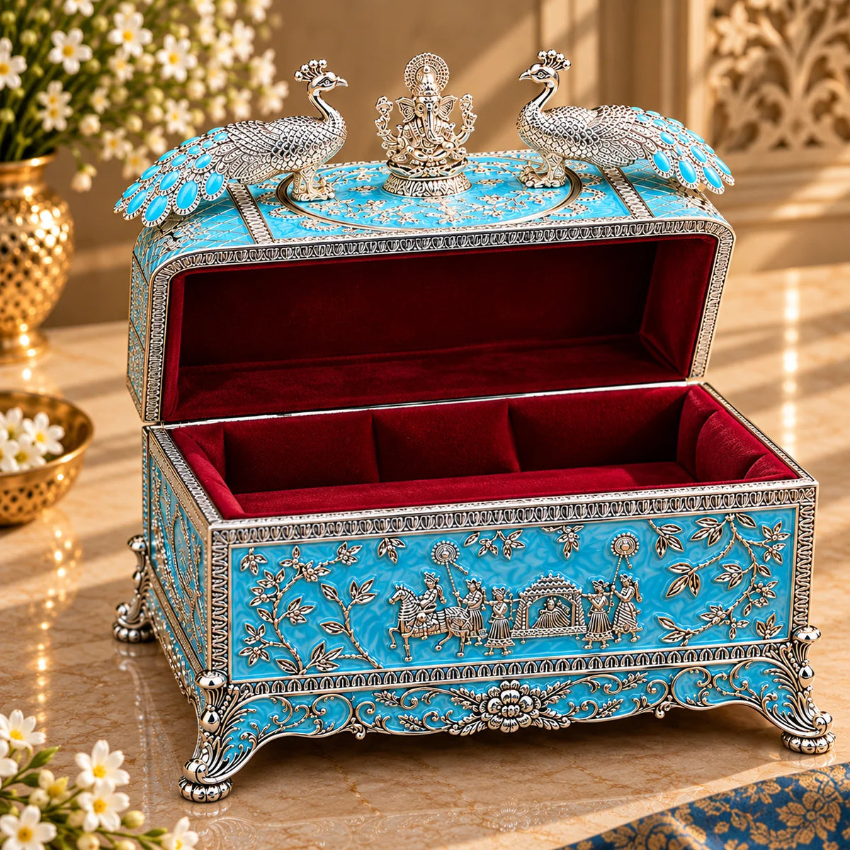 Blue Ganesha Peacock Decorative Jewellery Box