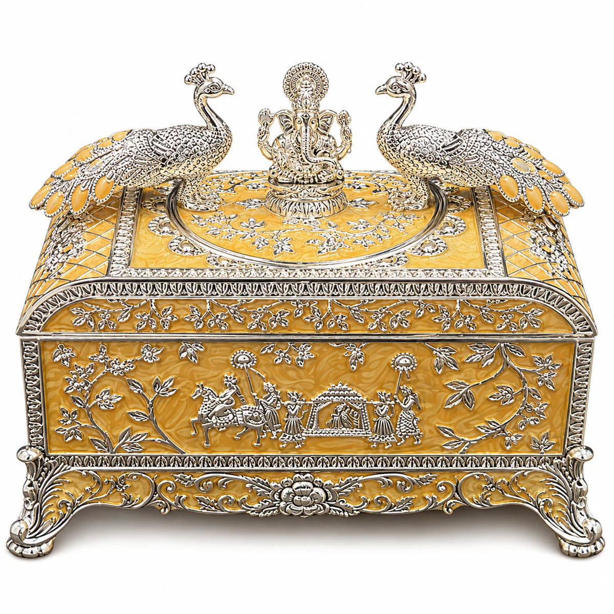 Yellow Ganesha Peacock Decorative Jewellery Box
