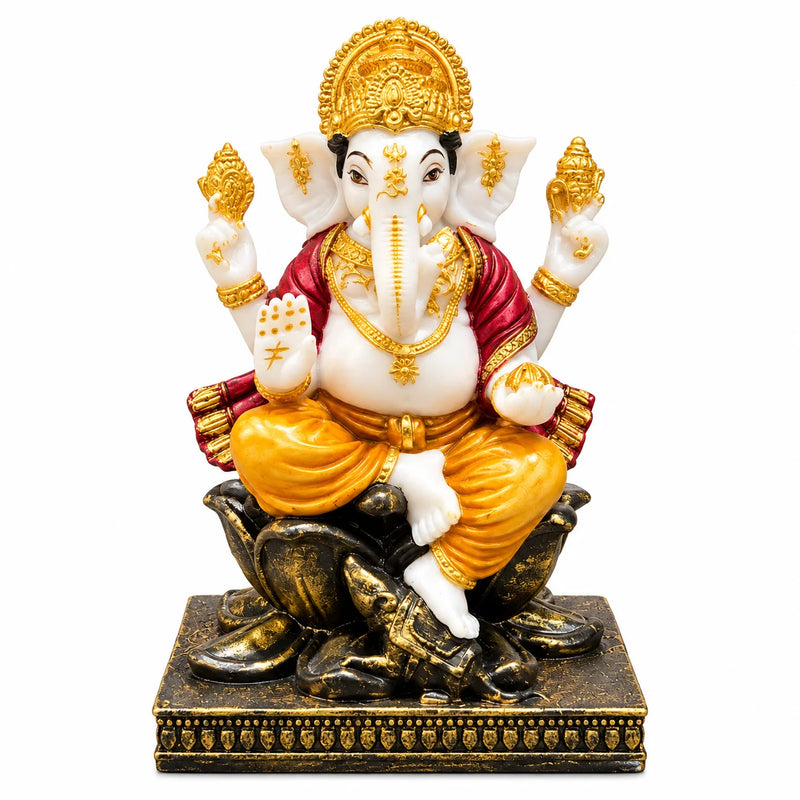 White Ganesha Statue with Golden Crown