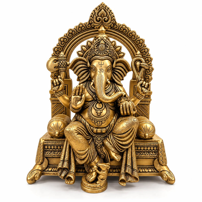 Antique Brass Finish Lord Ganesha Statue with Ornate Decorative Arch