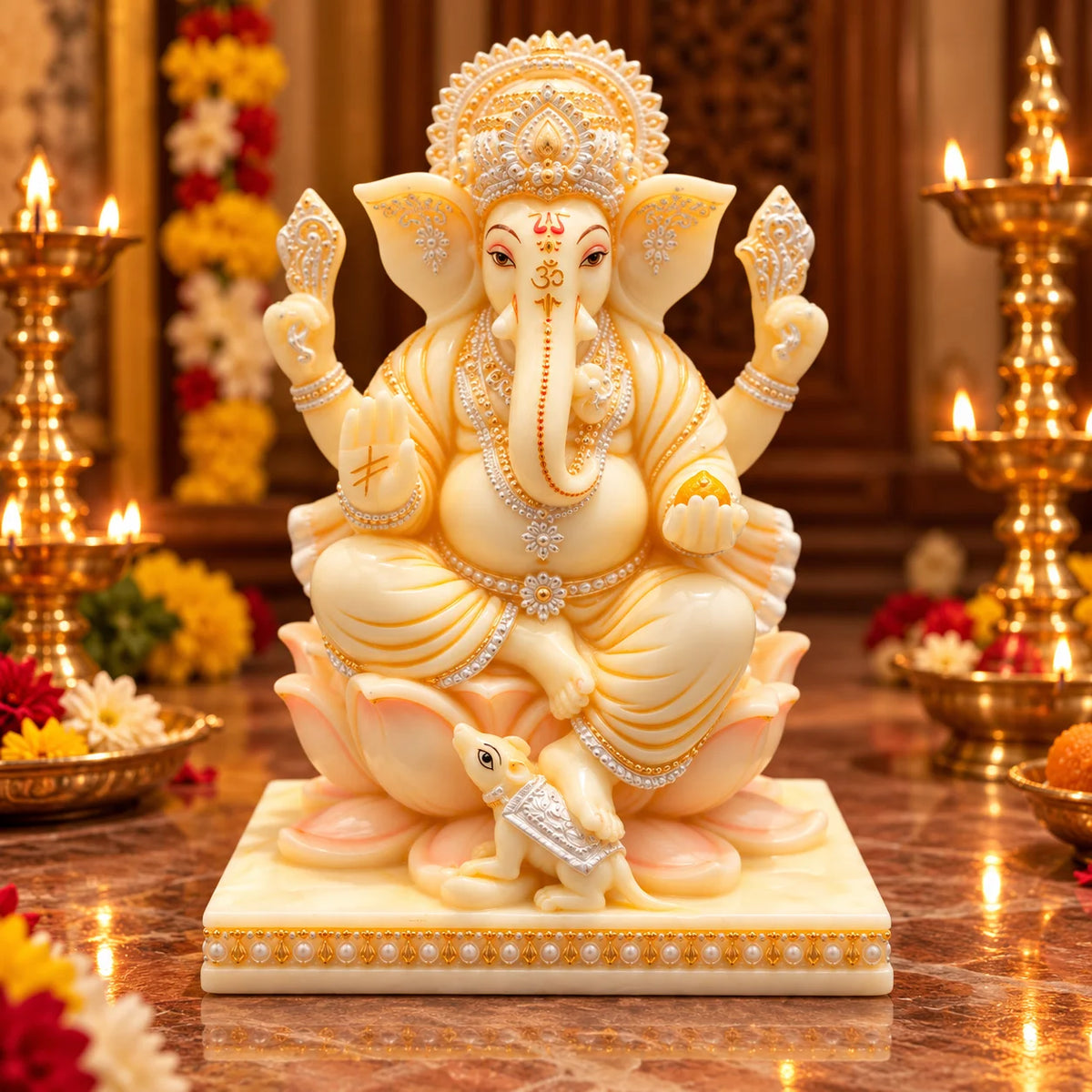 White Ganesha Idol Statue | Elegant Lord Ganesh Murti for Home & Pooja Decor