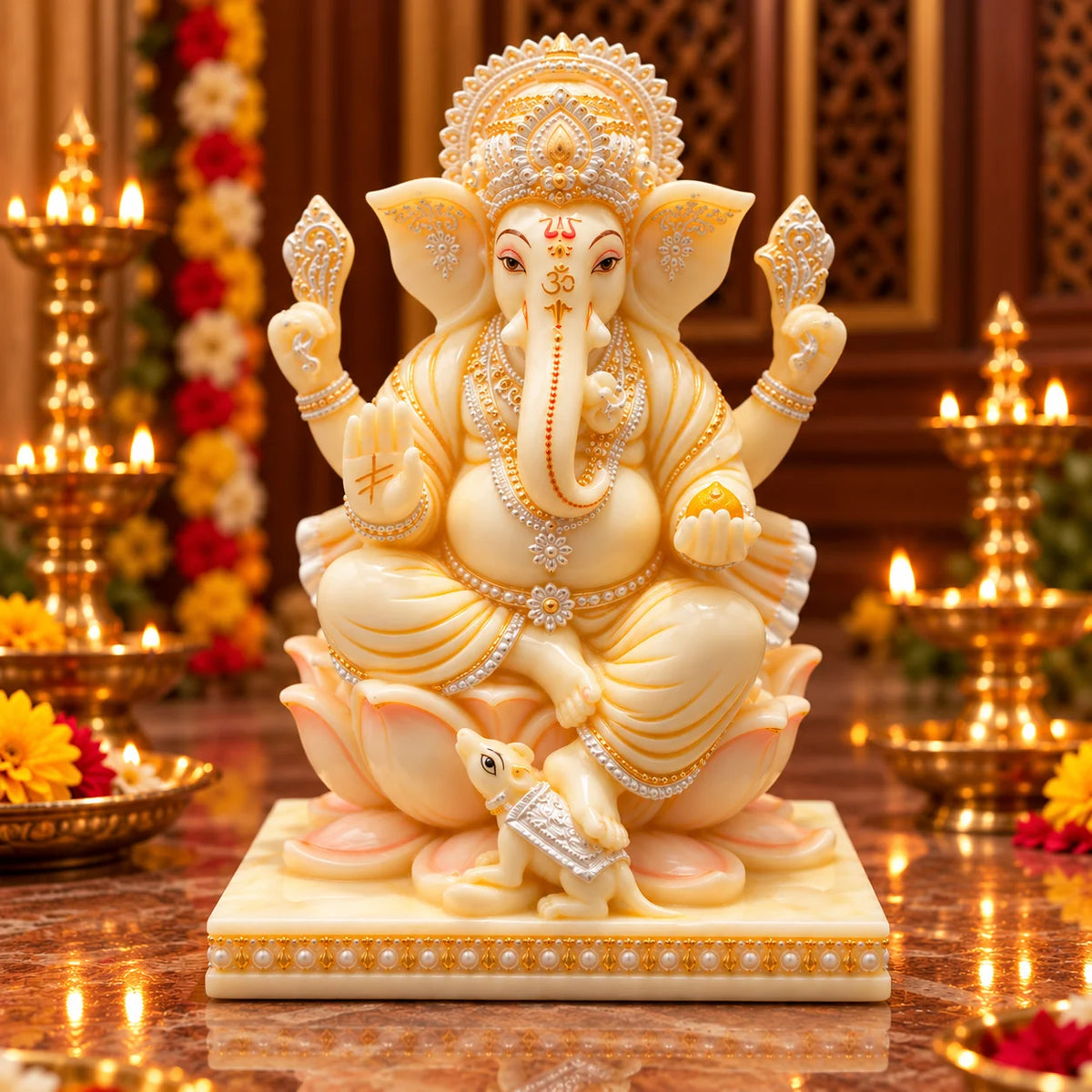 White Ganesha Idol Statue | Elegant Lord Ganesh Murti for Home & Pooja Decor