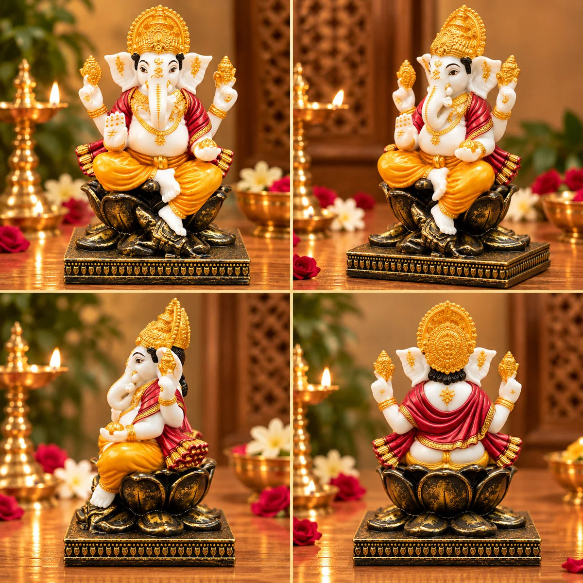 White Ganesha Statue with Golden Crown | Lord Ganesha Idol for Home & Pooja Décor