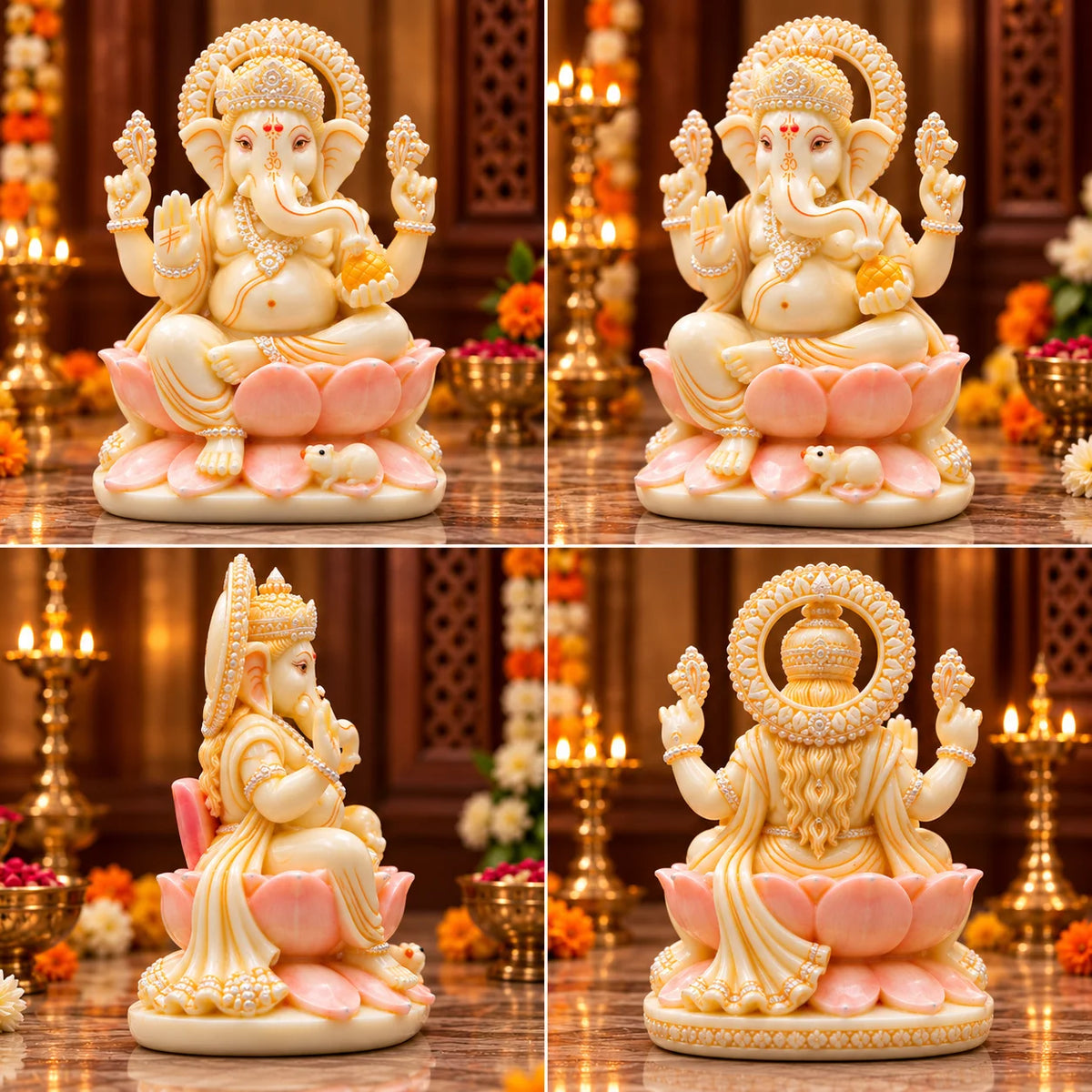 White Ganesha Idol on Lotus | Elegant Lord Ganesh Murti for Home & Pooja Decor