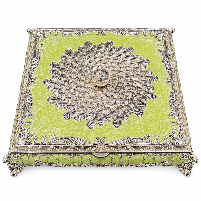 Lime Green Silver Embossed Decorative Jewellery Box